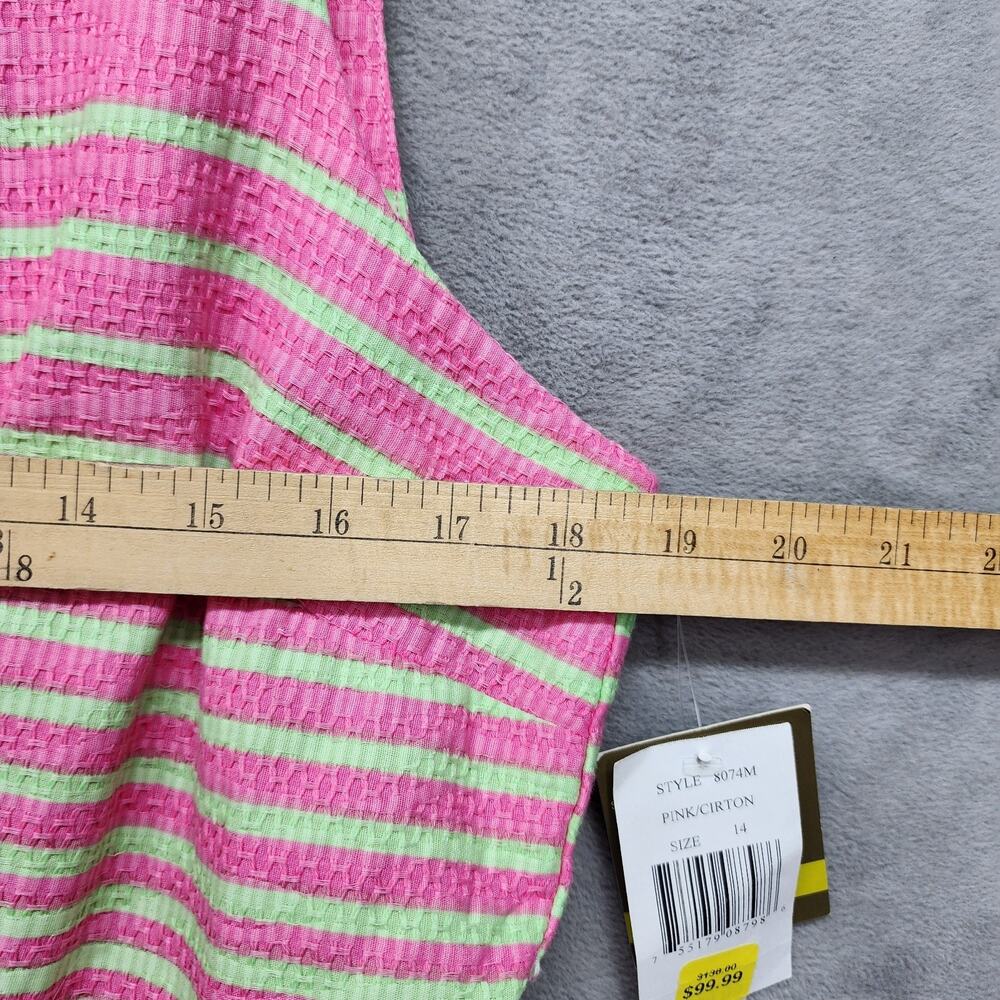 NWT Taylor Womens 14 Fit Flare Dress Pink Green Stripe Pleated Pocket Sleeveless - Picture 13 of 16